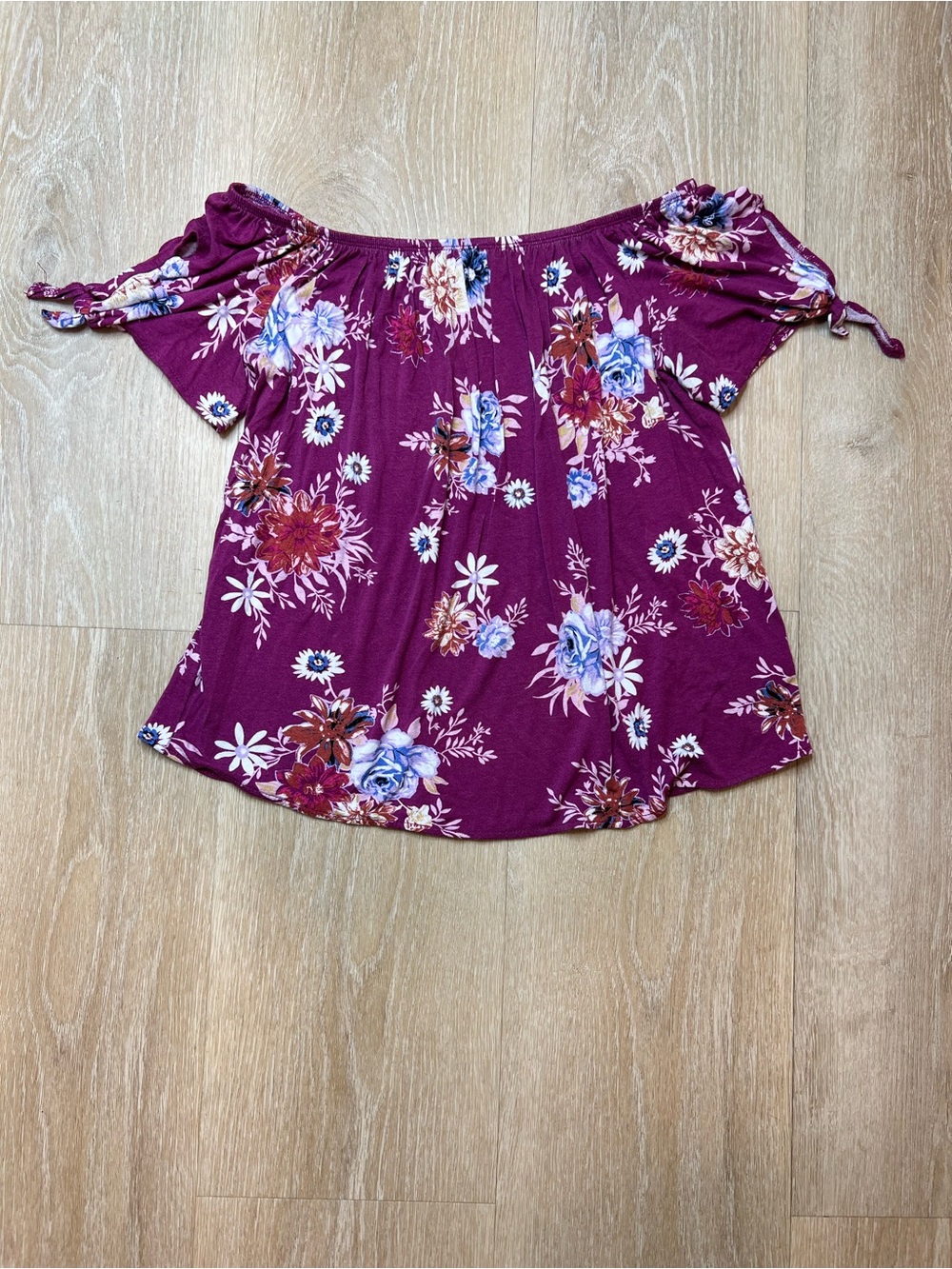Pink Rose Magenta Floral Off the Shoulder Top, Women’s Small